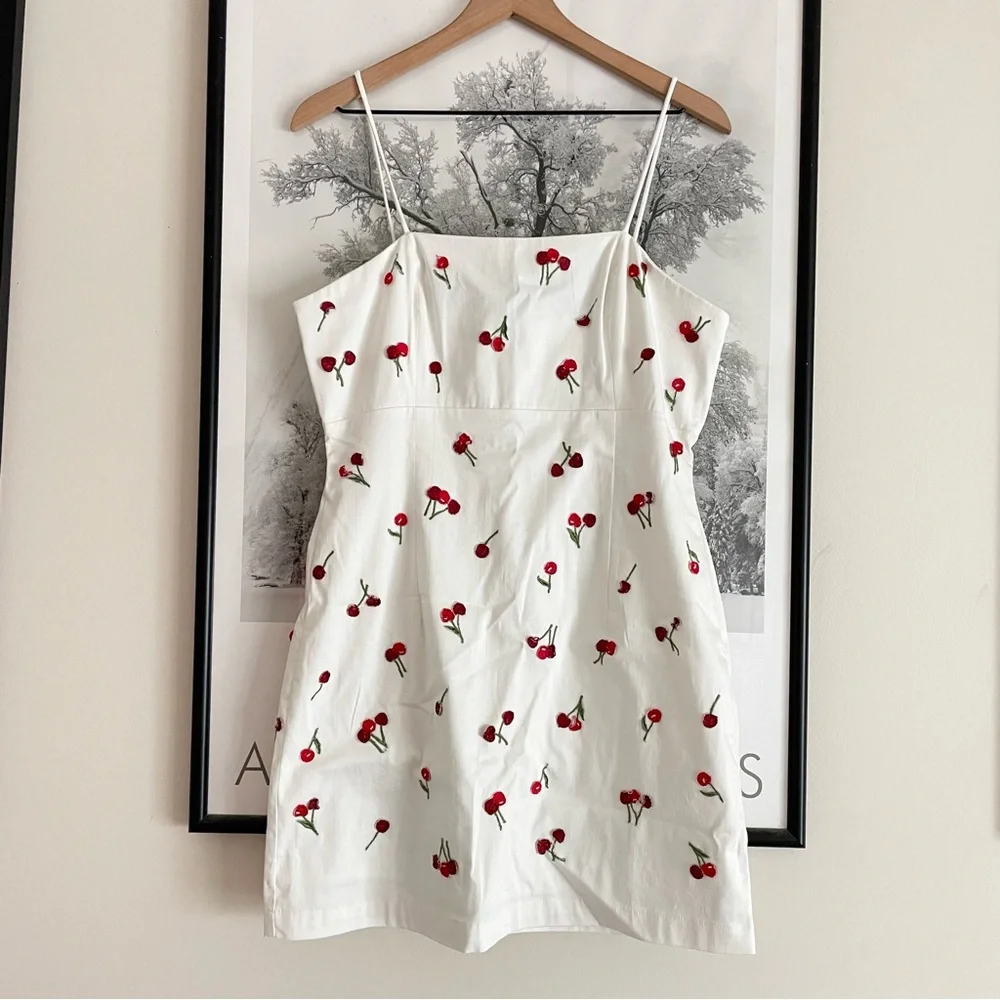 Anthropologie Maeve The Brynne 3D Cherry Mini Dress White Size 8 - Picture 7 of 16